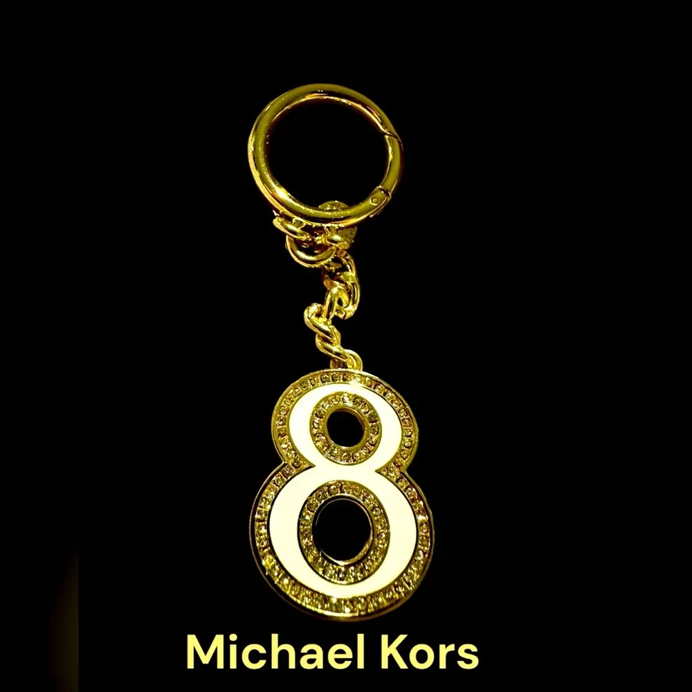 Not for Sale un bundle MICHAEL KORS Keychain - Bag Charm LUCKY 8 in White Enamel